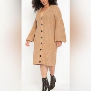 Womens tan long cardigan sweater dress by Eloquii. NWT